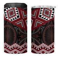 New Zealand Aotearoa 4 in 1 Can Cooler Tumbler Red Taniko Art Maori Pattern
