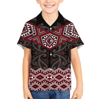 New Zealand Aotearoa Family Matching Puletasi and Hawaiian Shirt Red Taniko Art Maori Pattern