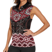 New Zealand Aotearoa Women Sleeveless Polo Shirt Red Taniko Art Maori Pattern