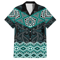 New Zealand Aotearoa Family Matching Off Shoulder Maxi Dress and Hawaiian Shirt Turquoise Taniko Art Maori Pattern