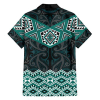New Zealand Aotearoa Family Matching Tank Maxi Dress and Hawaiian Shirt Turquoise Taniko Art Maori Pattern