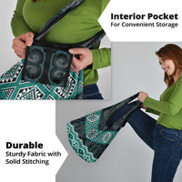 New Zealand Aotearoa Grocery Bag Turquoise Taniko Art Maori Pattern