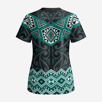 New Zealand Aotearoa Scrub Top Turquoise Taniko Art Maori Pattern - Polynesian Pride