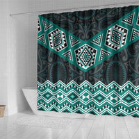 New Zealand Aotearoa Shower Curtain Turquoise Taniko Art Maori Pattern