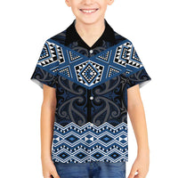New Zealand Aotearoa Family Matching Puletasi and Hawaiian Shirt Blue Taniko Art Maori Pattern