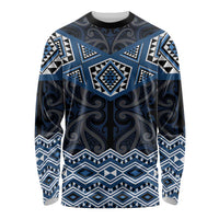 New Zealand Aotearoa Long Sleeve Shirt Blue Taniko Art Maori Pattern
