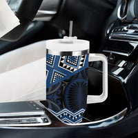 New Zealand Aotearoa Tumbler With Handle Blue Taniko Art Maori Pattern