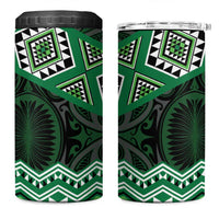 New Zealand Aotearoa 4 in 1 Can Cooler Tumbler Green Taniko Art Maori Pattern