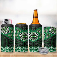 New Zealand Aotearoa 4 in 1 Can Cooler Tumbler Green Taniko Art Maori Pattern