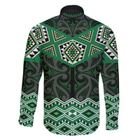 New Zealand Aotearoa Family Matching Long Sleeve Bodycon Dress and Hawaiian Shirt Green Taniko Art Maori Pattern
