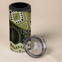 New Zealand Aotearoa 4 in 1 Can Cooler Tumbler Yellow Taniko Art Maori Pattern