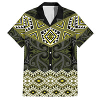 New Zealand Aotearoa Family Matching Off Shoulder Maxi Dress and Hawaiian Shirt Yellow Taniko Art Maori Pattern