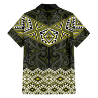 New Zealand Aotearoa Family Matching Short Sleeve Bodycon Dress and Hawaiian Shirt Yellow Taniko Art Maori Pattern