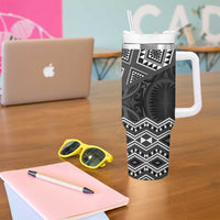 New Zealand Aotearoa Tumbler With Handle Black Taniko Art Maori Pattern