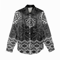 New Zealand Aotearoa Women Casual Shirt Black Taniko Art Maori Pattern