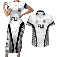 Custom Fiji 2026 Rugby Couples Matching Short Sleeve Bodycon Dress and Hawaiian Shirt Fijian Tapa Pattern LT05 White - Polynesian Pride