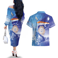 Personalised Marshall Islands Remembrance Day Couples Matching Off The Shoulder Long Sleeve Dress and Hawaiian Shirt We Will Always Remember