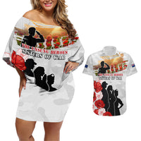 New Zealand ANZAC Day Couples Matching Off Shoulder Short Dress and Hawaiian Shirt The Unsung Heroes Sisters of War LT05 White - Polynesian Pride