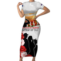 New Zealand ANZAC Day Short Sleeve Bodycon Dress The Unsung Heroes Sisters of War LT05 Long Dress White - Polynesian Pride