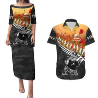 New Zealand ANZAC Rugby Couples Matching Puletasi and Hawaiian Shirt Soldier Fern With Kiwi Bird LT05 Black - Polynesian Pride