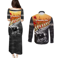 New Zealand ANZAC Rugby Couples Matching Puletasi and Long Sleeve Button Shirt Soldier Fern With Kiwi Bird LT05 - Polynesian Pride