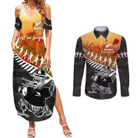 New Zealand ANZAC Rugby Couples Matching Summer Maxi Dress and Long Sleeve Button Shirt Soldier Fern With Kiwi Bird LT05 Black - Polynesian Pride