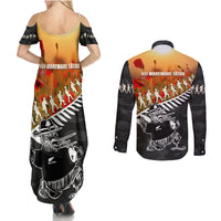 New Zealand ANZAC Rugby Couples Matching Summer Maxi Dress and Long Sleeve Button Shirt Soldier Fern With Kiwi Bird LT05 - Polynesian Pride