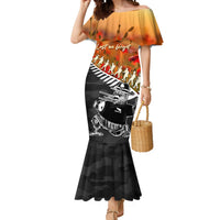 New Zealand ANZAC Rugby Mermaid Dress Soldier Fern With Kiwi Bird LT05 Women Black - Polynesian Pride