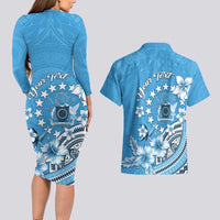 Personalised Penrhyn Gospel Day Couples Matching Long Sleeve Bodycon Dress and Hawaiian Shirt Cook Islands Tribal Pattern