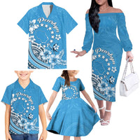 Personalised Penrhyn Gospel Day Family Matching Off The Shoulder Long Sleeve Dress and Hawaiian Shirt Cook Islands Tribal Pattern LT05 - Polynesian Pride