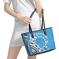 Penrhyn Gospel Day Leather Tote Bag Cook Islands Tribal Pattern