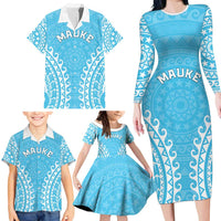 Custom Cook Islands Mauke Family Matching Long Sleeve Bodycon Dress and Hawaiian Shirt Polynesian Tribal Tattoo