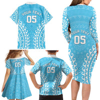 Custom Cook Islands Mauke Family Matching Long Sleeve Bodycon Dress and Hawaiian Shirt Polynesian Tribal Tattoo
