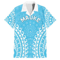 Custom Cook Islands Mauke Family Matching Off Shoulder Short Dress and Hawaiian Shirt Polynesian Tribal Tattoo LT05 Dad's Shirt - Short Sleeve Baby Blue - Polynesian Pride