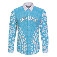 Custom Cook Islands Mauke Family Matching Summer Maxi Dress and Hawaiian Shirt Polynesian Tribal Tattoo LT05 Dad's Shirt - Long Sleeve Baby Blue - Polynesian Pride