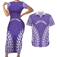 Custom Cook Islands Rarotonga Couples Matching Short Sleeve Bodycon Dress and Hawaiian Shirt Polynesian Tribal Tattoo