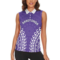 Custom Cook Islands Rarotonga Women Sleeveless Polo Shirt Polynesian Tribal Tattoo