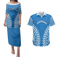 Custom Cook Islands Pukapuka Couples Matching Puletasi and Hawaiian Shirt Polynesian Tribal Tattoo