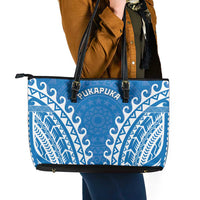 Custom Cook Islands Pukapuka Leather Tote Bag Polynesian Tribal Tattoo