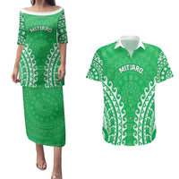 Custom Cook Islands Mitiaro Couples Matching Puletasi and Hawaiian Shirt Polynesian Tribal Tattoo