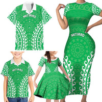 Custom Cook Islands Mitiaro Family Matching Short Sleeve Bodycon Dress and Hawaiian Shirt Polynesian Tribal Tattoo