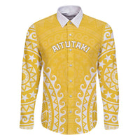 Custom Cook Islands Aitutaki Family Matching Puletasi and Hawaiian Shirt Polynesian Tribal Tattoo LT05 Dad's Shirt - Long Sleeve Yellow - Polynesian Pride