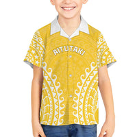 Custom Cook Islands Aitutaki Family Matching Puletasi and Hawaiian Shirt Polynesian Tribal Tattoo LT05 Son's Shirt Yellow - Polynesian Pride