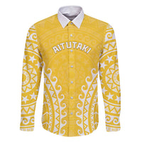 Custom Cook Islands Aitutaki Family Matching Summer Maxi Dress and Hawaiian Shirt Polynesian Tribal Tattoo LT05 Dad's Shirt - Long Sleeve Yellow - Polynesian Pride