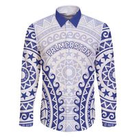 Custom Cook Islands Palmerston Family Matching Off Shoulder Short Dress and Hawaiian Shirt Polynesian Tribal Tattoo LT05 Dad's Shirt - Long Sleeve Navy - Polynesian Pride