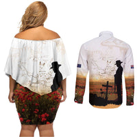 Australia And New Zealand ANZAC Day Couples Matching Off Shoulder Short Dress and Long Sleeve Button Shirt Battle Of Beersheba LT05 - Polynesian Pride