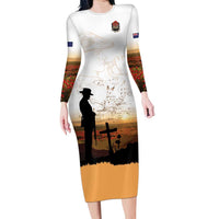 Australia And New Zealand ANZAC Day Family Matching Long Sleeve Bodycon Dress and Hawaiian Shirt Battle Of Beersheba LT05 Mom's Dress Beige - Polynesian Pride