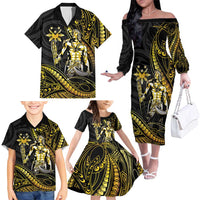 Filipinos Lapu Lapu Hero Family Matching Off The Shoulder Long Sleeve Dress and Hawaiian Shirt Gold Polynesian Tribal Tattoo LT05 - Polynesian Pride