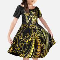 Filipinos Lapu Lapu Hero Family Matching Off Shoulder Maxi Dress and Hawaiian Shirt Gold Polynesian Tribal Tattoo LT05 Daughter's Dress Gold - Polynesian Pride