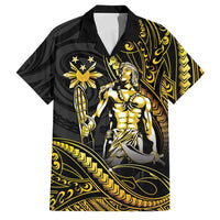 Filipinos Lapu Lapu Hero Family Matching Off Shoulder Maxi Dress and Hawaiian Shirt Gold Polynesian Tribal Tattoo LT05 Dad's Shirt - Short Sleeve Gold - Polynesian Pride